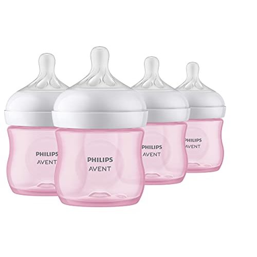 Philips Avent Natural Baby Bottle with Natural Response Nipple, Pink, 4oz, 4pk, SCY900/14