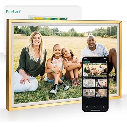 10.1" Gold Digital Picture Frame – WiFi Digital Photo Frame 1280x800P FHD IPS Screen, 64GB+8GB Cloud Storage, Auto-Rotate Wall/Desk Display, Instant Sharing via App,Family