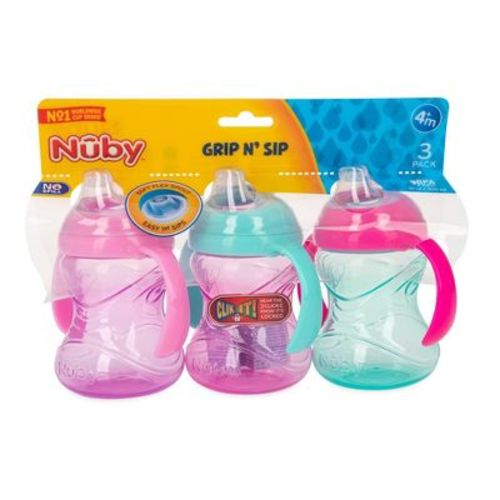 Nuby 3pk Clik-it Handle Cup - Purple/pink/aqua - 8oz