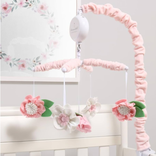 The Peanutshell Crib Mobile for Girls - Pink Musical Baby Crib Mobile with 12 Lullabies, Flower Baby Mobile Crib Pink Floral Nursery Decor