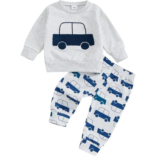 FYBITBO Infant Toddler Baby Boys Fall Clothes Long Sleeve Shirts Tops and Pants Farm Tractor Outfits Winter Clothing Sets