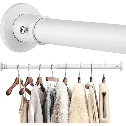 Closet Rods For Hanging Clothes, 17-28 Inch Adjustable Closet Rod, Stainless Steel Heavy Duty Closet Hanging Rod-White
