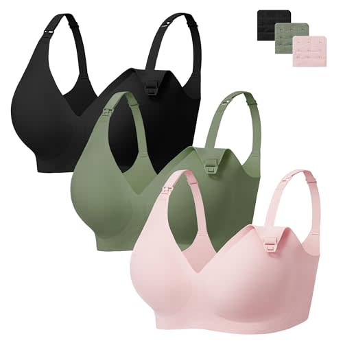 Angelhood Nursing Bras for Breastfeeding Seamless Pregnancy Maternity Bra Wireless Sleep Bralette with Extenders 1 & 3 Pack