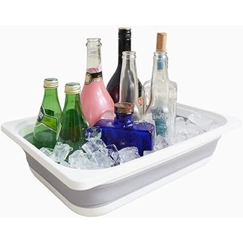 Beright Collapsible Storage Bin, Wash Basin Folding Dish Tub Sink, Space Saving for Dishing, Fruit and Camping, Hiking and Home, Grey, Large, 1 Pack
