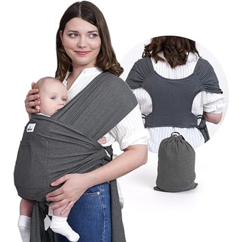 Baby Wrap Carrier Sling: Baby Wearing Wraps Newborn to Toddlers Infants Stretchy Easy to Wear Hands Free Plus Size, Dark Gray