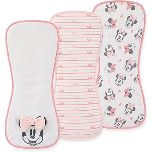 Disney Baby Minnie Mouse Burp Cloths 3 Pack Soft Absorbent 20" x 10" Leakproof Burping Rags for Newborn and Infants