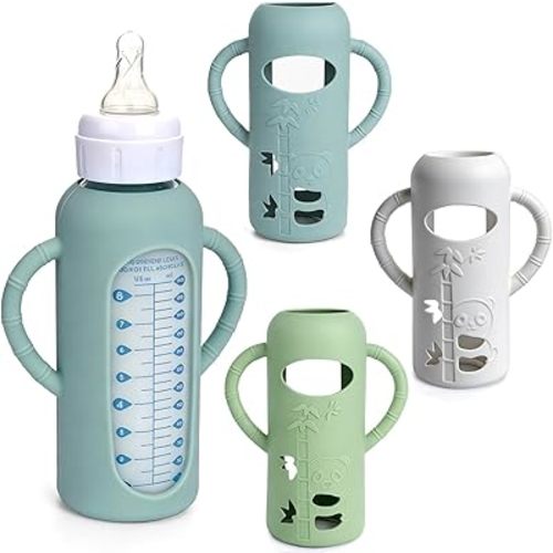 3 Pack Silicone Sleeves for Dr. Brown's Glass Bottles 8 OZ - Anti Breakage Baby Bottle Holder, Compatible with Dr. Brown's Glass Bottles for Babies with Handle (Other Products Cannot be adapted)