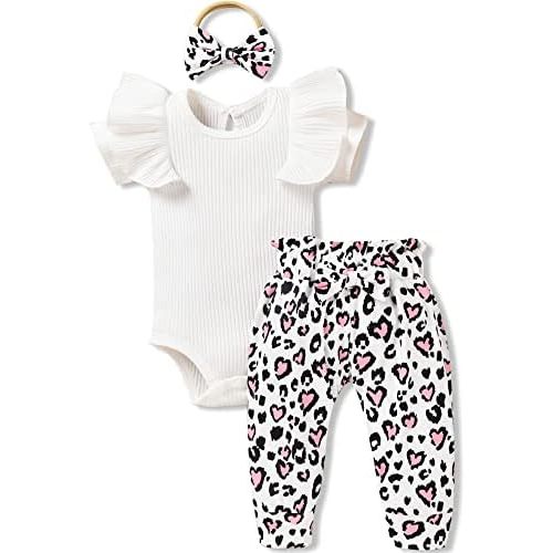 fioukiay Preemie Newborn Baby Girls Clothes Infant Little Kids Romper Bodysuit Pants Headband Clothing Set Summer Outfits