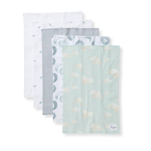Burt's Bees Baby Infant Burp Cloths, 100% Organic Cotton Extra Absorbent Soft Fabric Drool Cloths, 5-Pack Newborn Must-Have Essential Large Burping Cloths, One Size 17 x 11.75 Inches