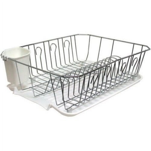 Kitchen Details Chrome 3 Piece Set Dish Rack in White