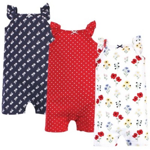 Hudson Baby Infant Girl Cotton Rompers, Wildflower, 9-12 Months