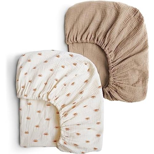 Konssy 2 PCS Muslin Fitted Crib Sheets 100% Cotton Baby Crib Sheets for Standard Crib Mattress (28 X 52 Inches), Soft and Breathable for Boys, Girls