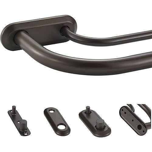Double Curtain Rod for Windows 48 to 84 Inch,Adjustable Dark Bronze Wrap Around Curtain Rod with Aluminum Double-deck Finials and Brackets,1"Front and 5/8" Back Blackout Curtain Rod
