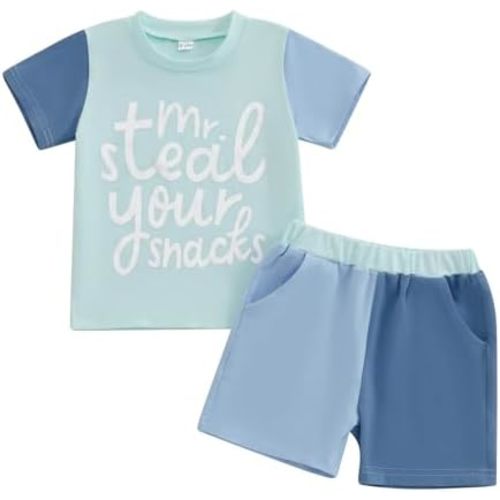 Baby Boy Summer Clothes Letter Contrast Short Sleeve T-shirt Top and Elastic Shorts 2 Pcs Set Toddler Infnat Outfit