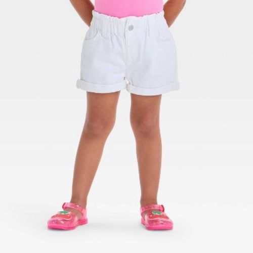 Toddler Girls' Paperbag Shorts - Cat & Jack™ Light Blue 2t: Midweight Denim, Elastic Waistband, Front Snap, Belt Loops