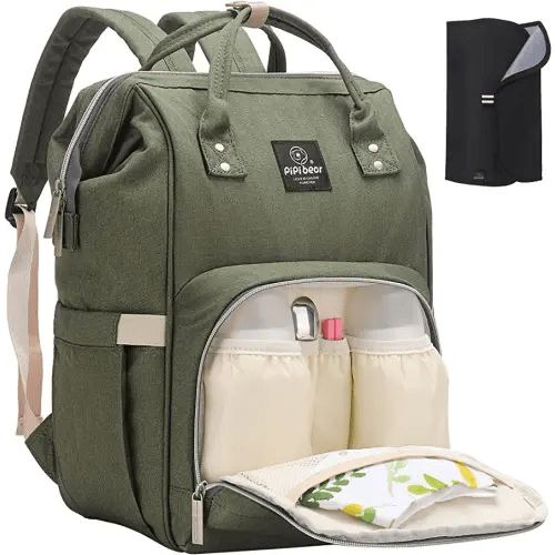 Pipi bear Nappy Changing Bag, Multi-functional Waterproof Travel Diaper Bag Backpack with Changing Pad (Olive Green)