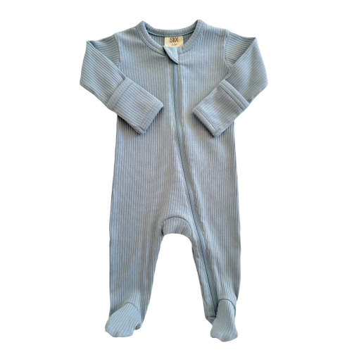 Dusty Blue / Organic Ribbed Zip Footie