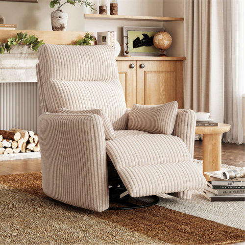 Ebern Designs Sherry Modern Swivel Glider Recliner with Adjustable Backrest & Footrest, Plush Corduroy Upholstery & Reviews | Wayfair