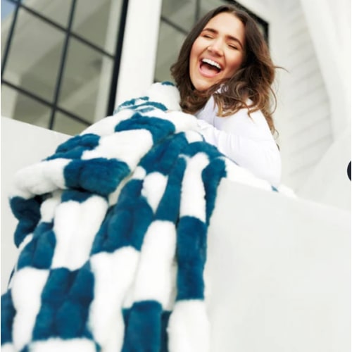 Hugs Check Brewer Blue Blanket | Minky Couture