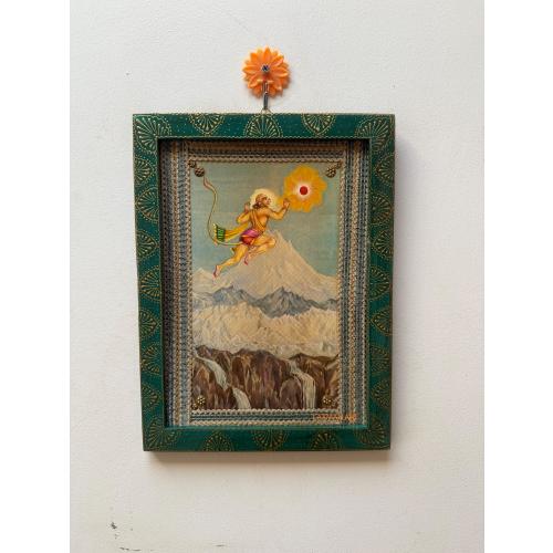 Vintage Hanuman Picture Frame: Hand-Painted Wooden Wall Decor (9x12)