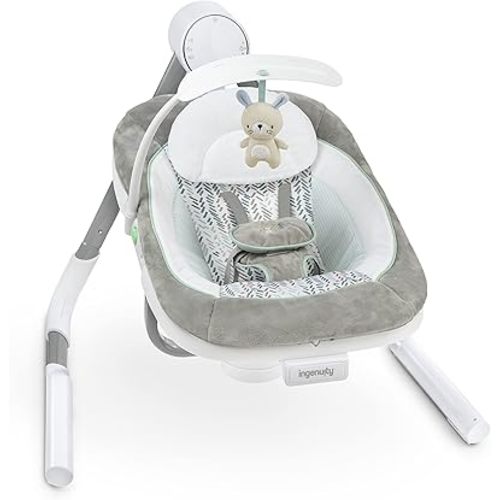 Ingenuity Anyway Sway 5-Speed Multi-Direction Portable Foldable Baby Swing & Infant Seat with Vibrations, Nature Sounds, 0-9 Months 6-20 lbs (Spruce)