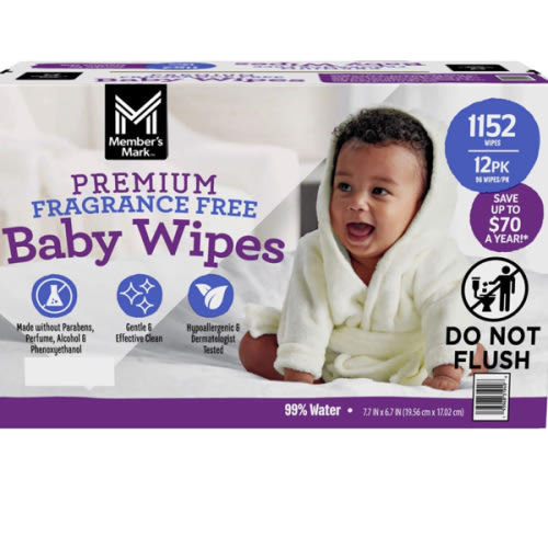 Member's Mark Premium Baby Wipes, Fragrance Free, 12 pk., 1152 Wipes - Sam's Club