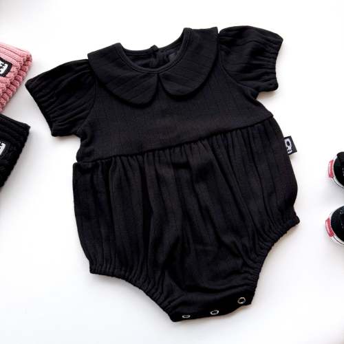 BABY POINTELLE BLACK COLLAR ROMPER