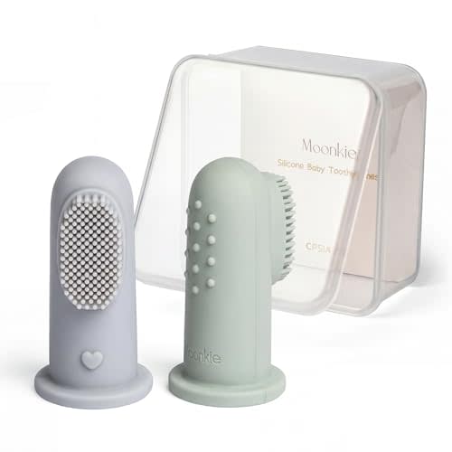 Moonkie Baby Toothbrush Finger Toothbrush Oral Cleaner Kit for 3 Months +, 2 Pcs (Cloud/Mint)