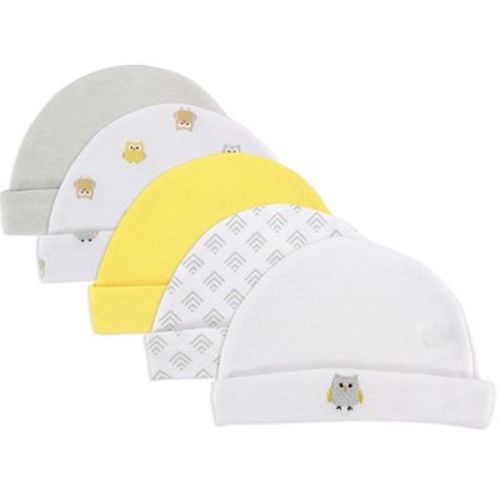 Luvable Friends Baby Cotton Caps 5pk, Owl, 0-6 Months