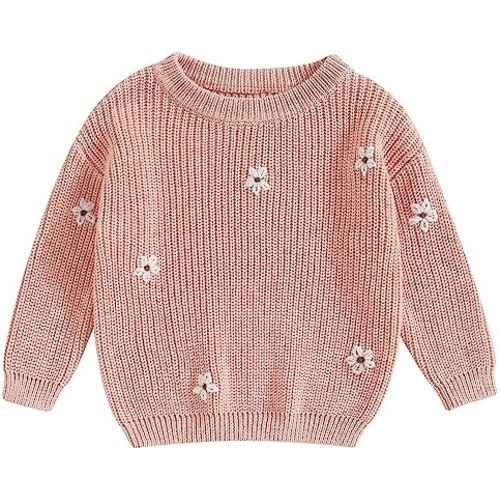 Mubineo Baby Girl Winter Clothes Cute Flower Sweater Crewneck Pullover Long Sleeve Knit Newborn Infant Sweaters