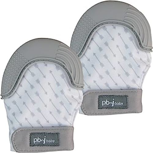 Silicone Infant Teething Mitten Teether Glove Mitt Toy - Gray Arrows 2pk