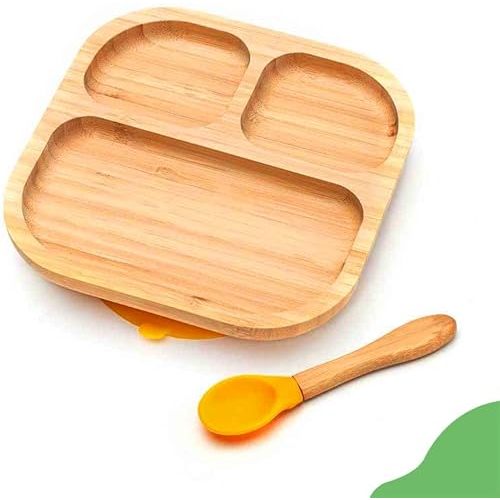 Baby Toddler Stay Put Dish, Kids Suction Plate, Bamboo Cute Tableware