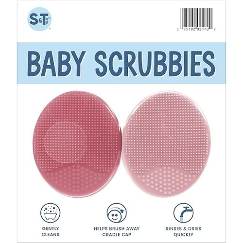 S&T INC. Exfoliating and Massaging Cradle Cap Bath Brushes for Baby, Silicone - 2 Inch x 2.5 Inch, Pink, 2 Pack