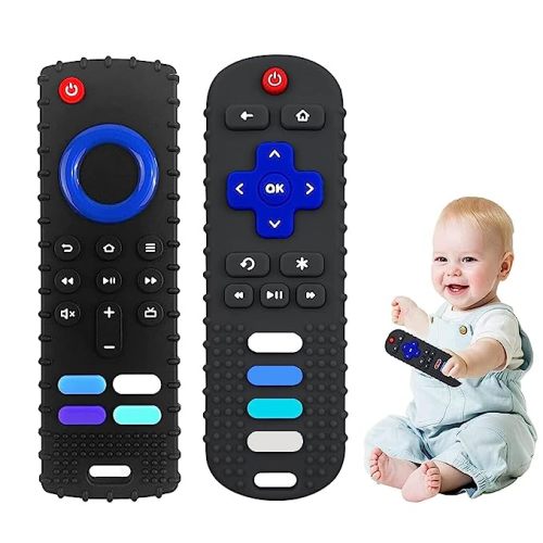 2-Pack Baby Teething Toys-TV Remote Control Shape Silicone Infants Teething Toys for Babies 0-18 Months,BPA-Free (2packs-Black)