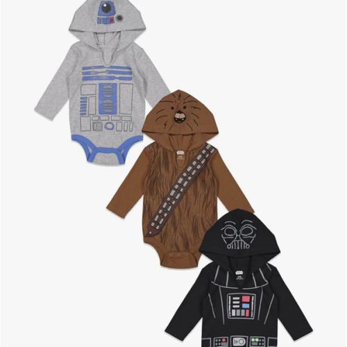 STAR WARS Baby 3 Pack Hooded Cosplay Bodysuits Newborn to Infant Sizes (Newborn - 24 Months)