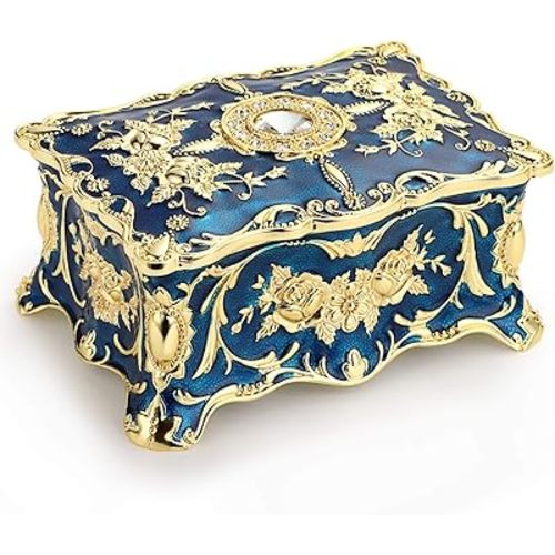 Hipiw Vintage Jewelry Organizer Box - Metal Trinket Storage Box Ornate Treasure Chest Box Jewelry Decorative box Keepsake Gift Box Case for Women,4.9"x3.4"x2.7"