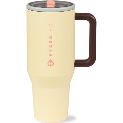 HydroJug Traveler - 40 oz Water Bottle with Handle & Flip Straw - Fits in Cup Holder, Leak Resistant Tumbler-Reusable Insulated Stainless Steel & Rubber Base - Gifts for Women & Men, Belle