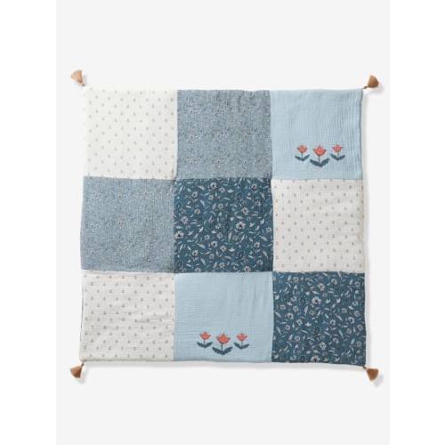 Patchwork Floor Mat/Playpen Base Mat, India - printed blue, Bedding & Decor