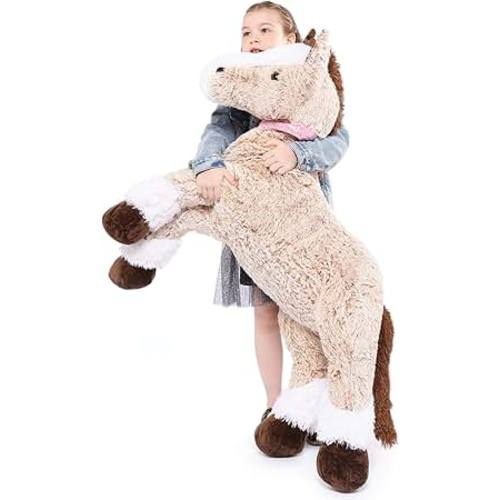 Tezituor Giant Horse Stuffed Animal, 4ft Soft Horse Plush Hugging Pillow, Realistic Large Stuffed Brown Horse Plush Toys Birthday Gifts for Boys Girls