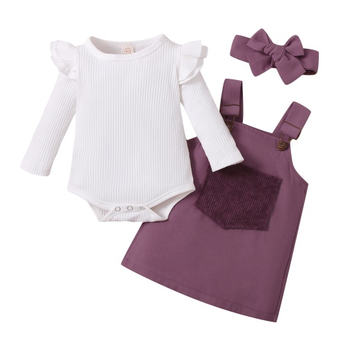 Bebiullo Fall Winter Clothes Newborn Baby Girl Romper T-Shirt Tops+Suspender Skirt Overall Clothes Set 0-3 Months