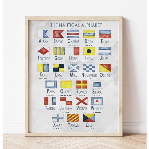 Nautical Flag Alphabet Watercolor Print. Nautical ABCs Art. Maritime Flag Alphabet. Nautical Nursery Decor. Nautical wall art.