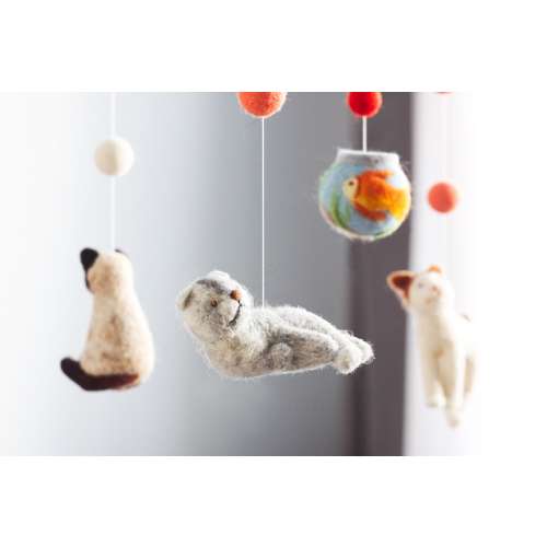 Felt Cats Baby Mobile: Neutral Nursery Decor, Cat Lover Gift
