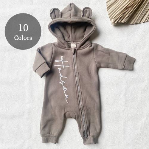 Bear Custom Puff Name Baby Sweatshirt Bodysuit, Personalized Bubble Romper, Baby Shower Gift, Minimalist Baby Birthday, Baby Christmas Gift