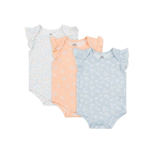 Wonderluxe Newborn Girls' Short Sleeve Bodysuits, 3-Pack, Sizes 0-3M-6-9M
