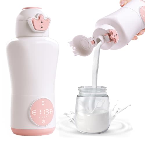 Portable Bottle Warmer with Super Fast Charging and Cordless, Instant breastmilk, Milk Warmer Formula Warmer with 15 Ounces Big Capacity, Baby Flask for Vehicle, Car, Airplane Journey