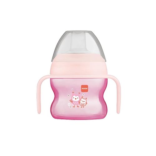 MAM Starter Cup (1 Count), MAM Polypropylene, Sippy Cup, Drinking Cup with Extra-Soft Spill-Free Spout and Non-Slip Handles, for Girls 4+ Months, Five Ounces, Pink