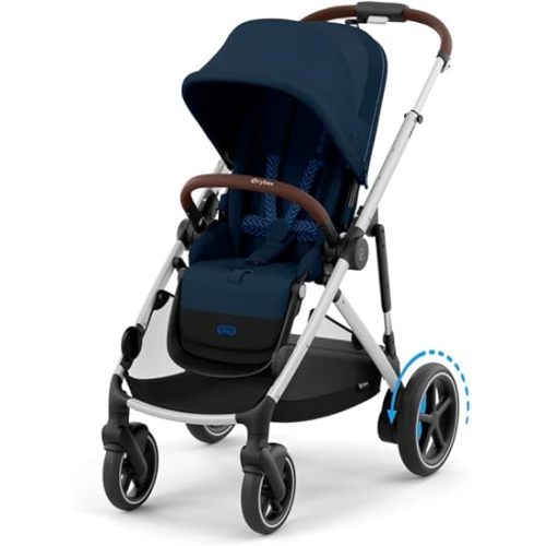 Cybex e-Gazelle S Electronic Assist Stroller – Gazelle S Single-to-Double Electric Stroller, Smart Assist, Rocking Mode, 20+ Configurations & Compact Fold, Silver Frame with Ocean Blue Seat