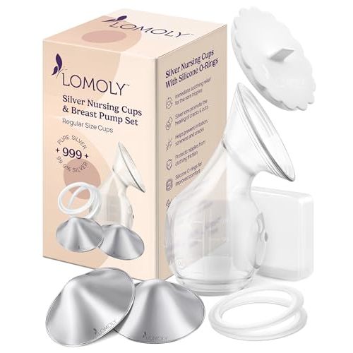 Silver Nipple Covers Breastfeeding: Pure 999 Silver Nipple Shield | Silver Nursing Cups w/Breast Shields, Hands-Free Breast Pump (Silver and Transparent Silicone, L - 1.8x0.6)