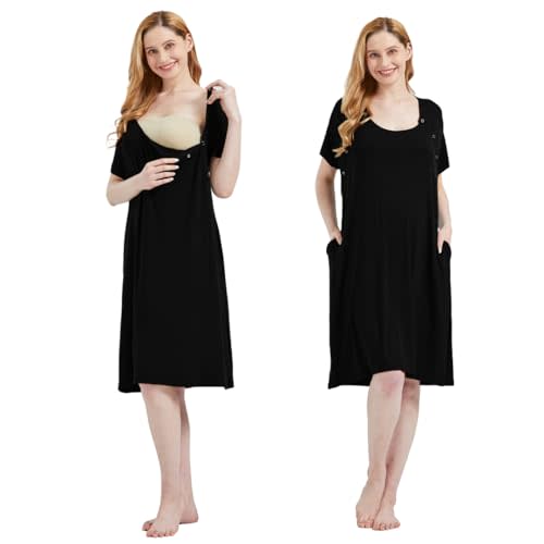 Mama & Wish Labor and Delivery Gown 3 in 1 Labor, Delivery and Nursing Gown for Hospital Made with Ultra-Soft Fabric