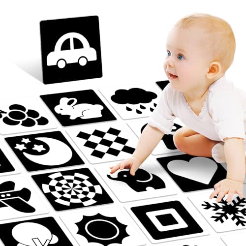 High Contrast Baby Cards for Infants, Black and White Baby Cards High Contrast Baby Toys for Newborns Visual Stimulation Brain Development Learning 20 Pcs 40 Pages 5.7'' x 5.7'' (0-3 Months)